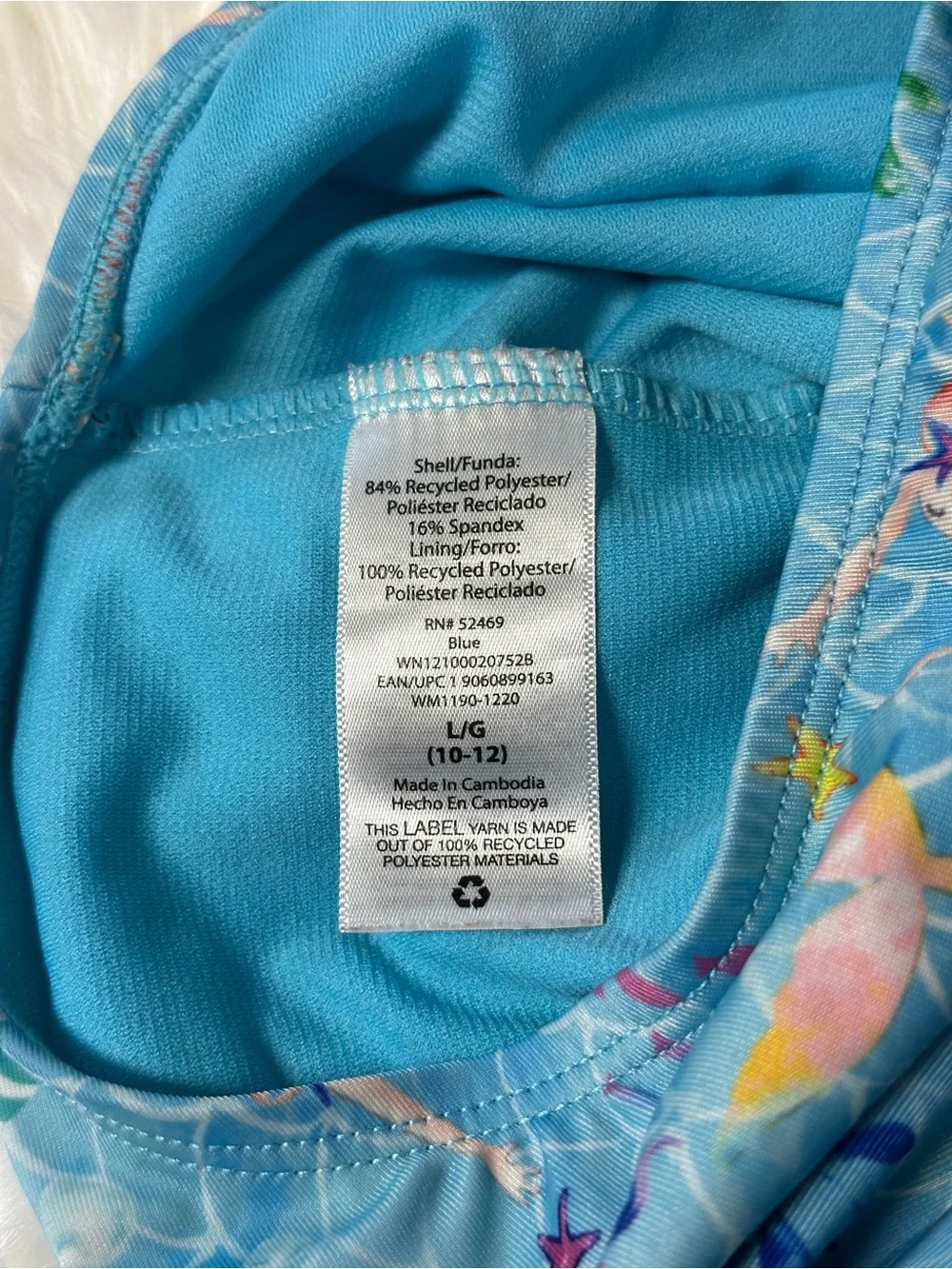 wonder nation Blue Mermaid Print Girls' One-Piece Swimsuit Size L (10/12)
